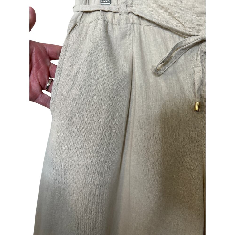 Zara Women's Wide-Leg Linen-Blend Pants Size Medium Beige Preppy, Comfy - Picture 5 of 13